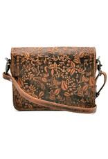 HillBurry Leren Schoudertassen Leren crossbody tassen - Hillburry Leren Festivaltasje met Bladeren Reliëf tan