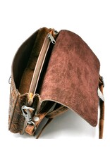 HillBurry Leren Schoudertassen Leren crossbody tassen - Hillburry Leren Festivaltasje met Bladeren Reliëf tan
