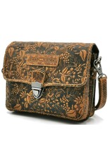 HillBurry Leren Schoudertassen Leren crossbody tassen - Hillburry Leren Festivaltasje met Bladeren Reliëf tan