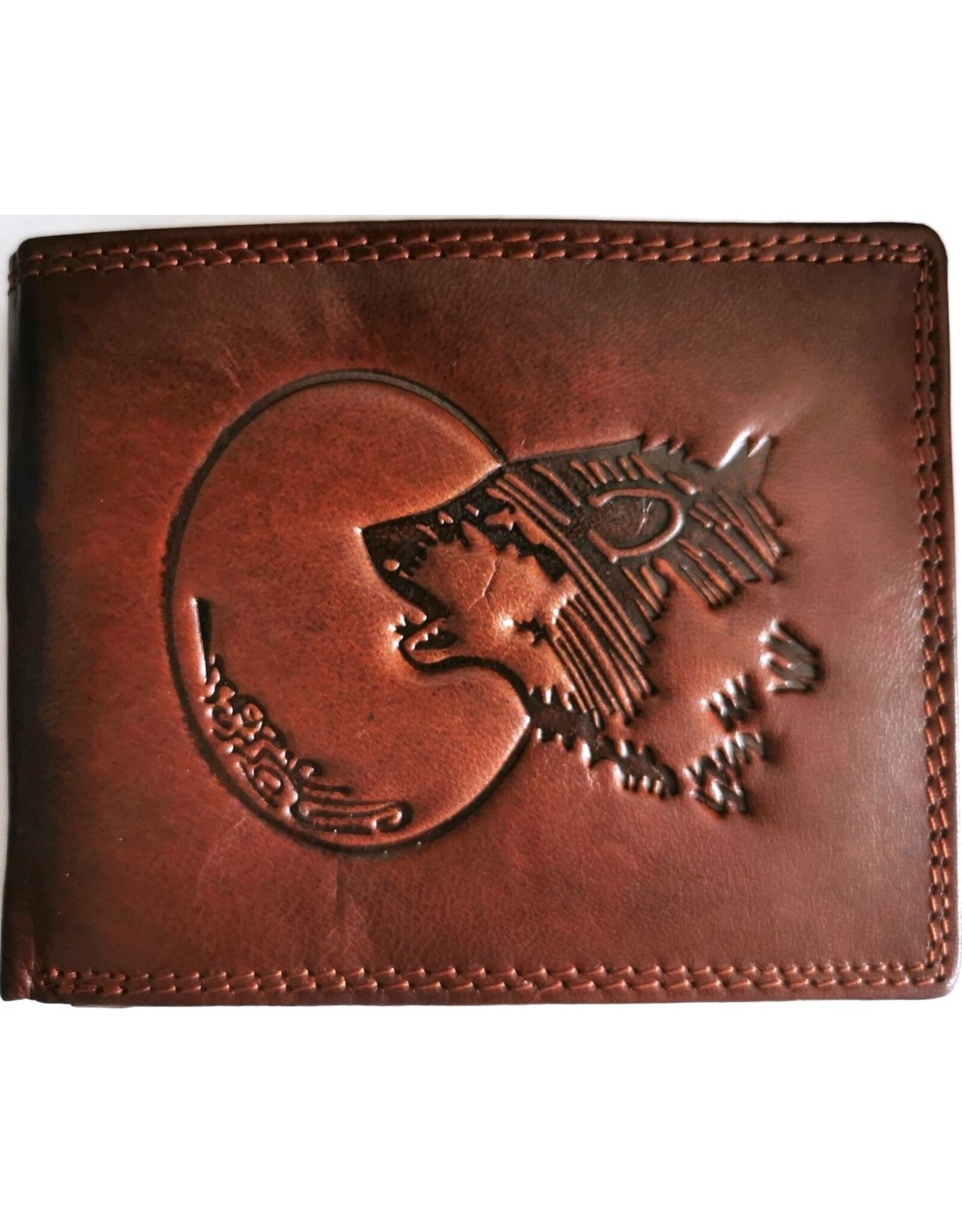 Leather Fox Leren Portemonnees - Leren Portemonnee met reliëf Wolf en Moon