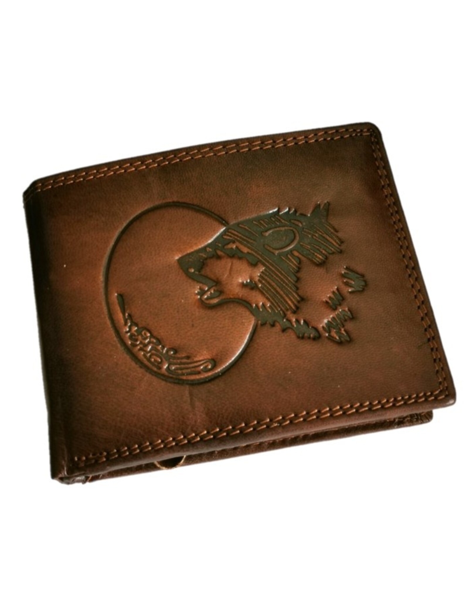 Leather Fox Leren Portemonnees - Leren Portemonnee met reliëf Wolf en Moon
