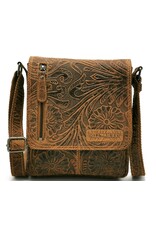 HillBurry Leren tassen - HillBurry Leren Schoudertas met Bloemenmotief Naturel