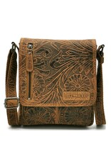 HillBurry Leren tassen - HillBurry Leren Schoudertas met Bloemenmotief Naturel