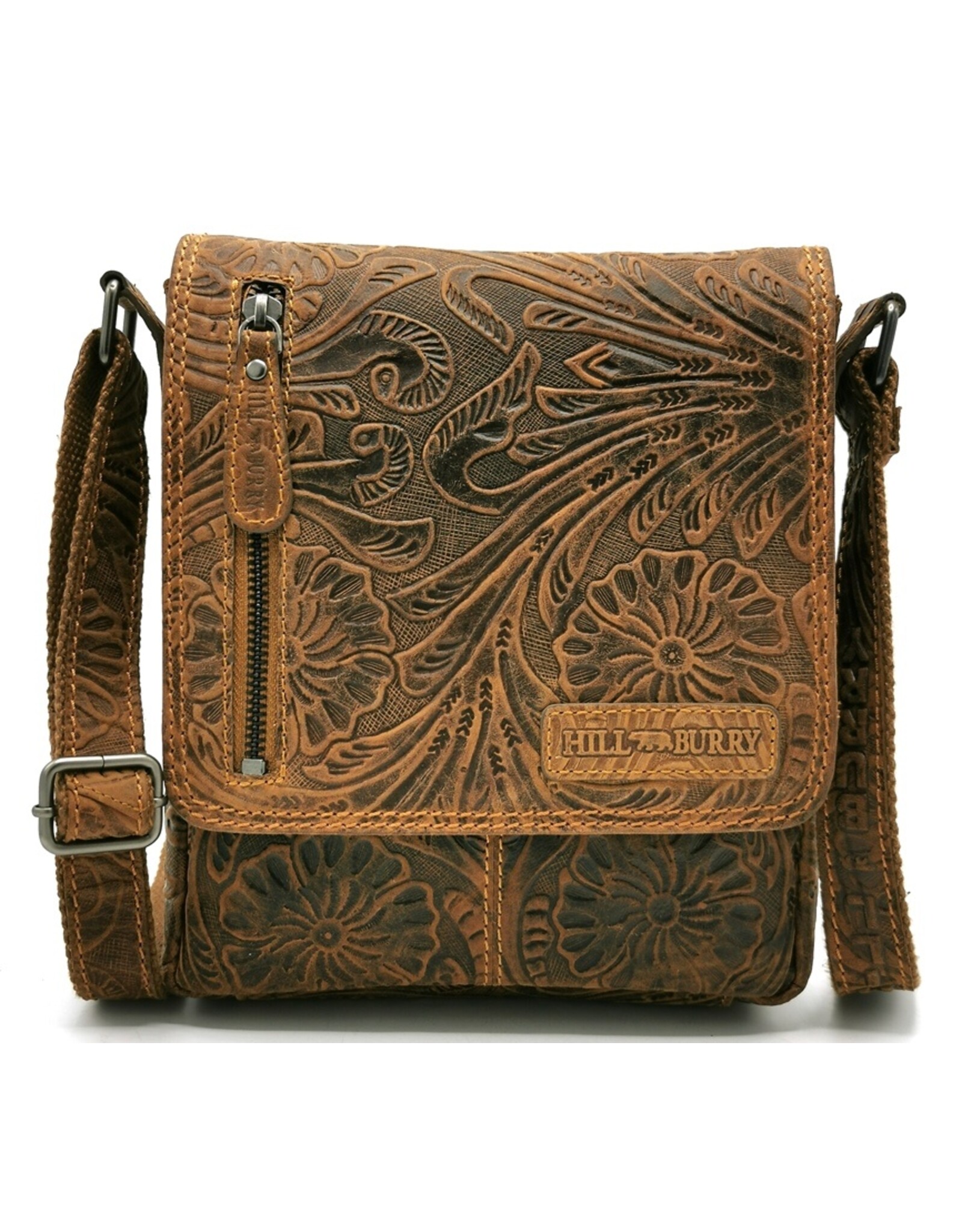 HillBurry Leather bags - Leather Shoulder Bag HillBurry with Floral pattern Natural