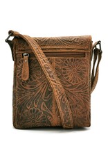 HillBurry Leren tassen - HillBurry Leren Schoudertas met Bloemenmotief Naturel