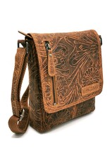 HillBurry Leren tassen - HillBurry Leren Schoudertas met Bloemenmotief Naturel