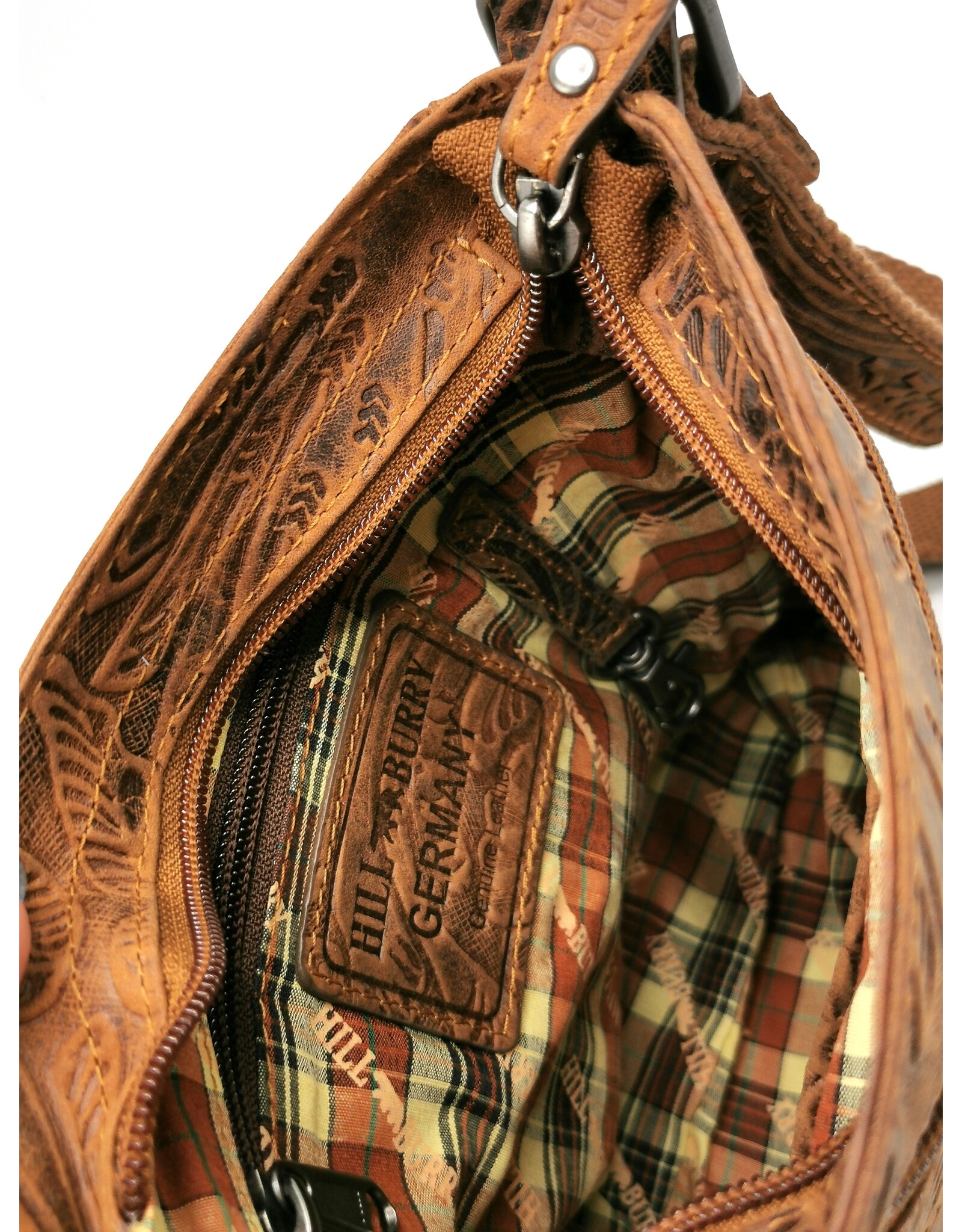 HillBurry Leather bags - Leather Shoulder Bag HillBurry with Floral pattern Natural
