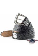 Stars&Stripes Leren riemen en buckles - Westernriem Adelaar reliëf zwart, verwisselbare gesp