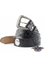 Stars&Stripes Leren riemen en buckles - Westernriem Adelaar reliëf zwart, verwisselbare gesp