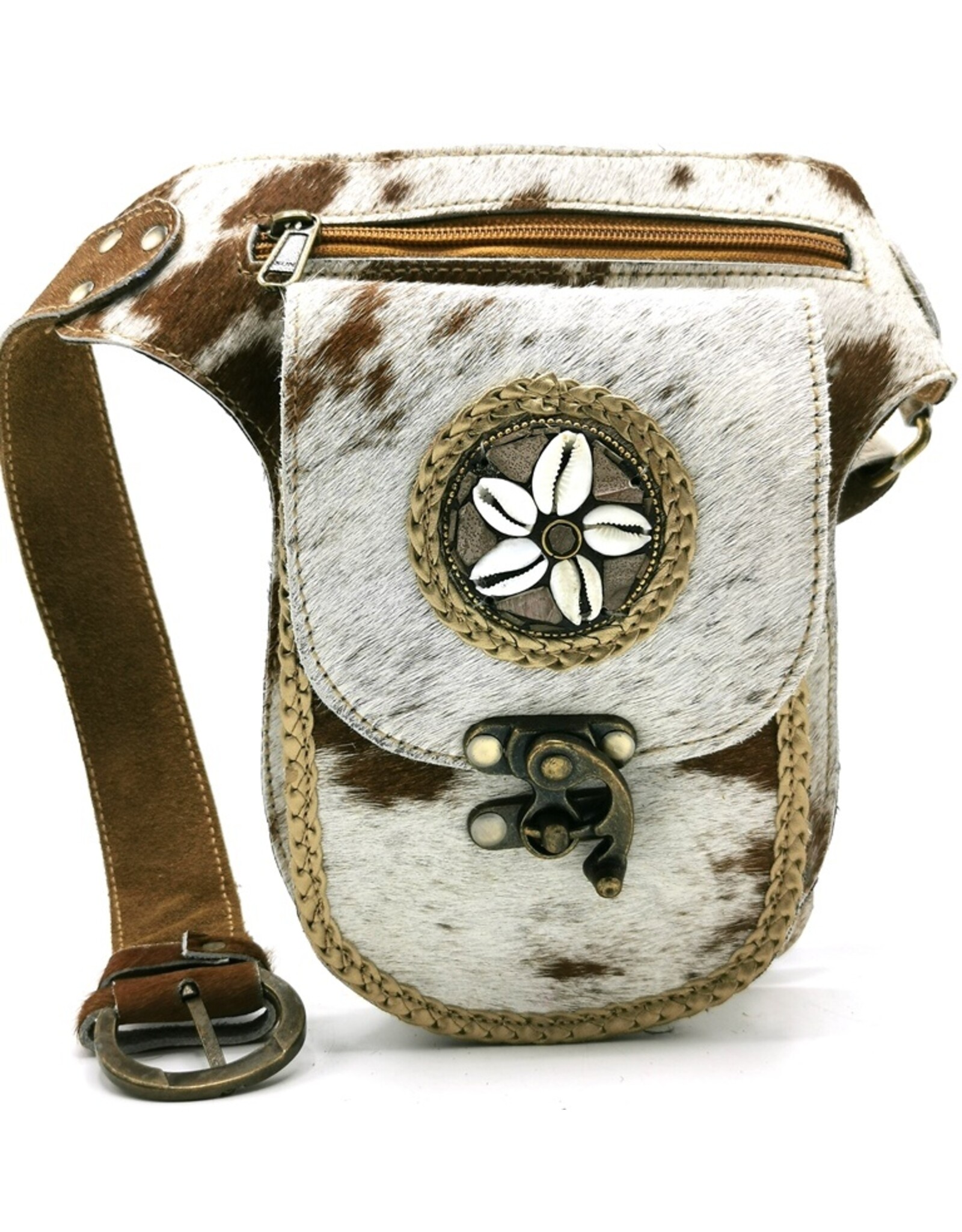 Trukado Leather Festival bags, waist bags and belt bags - Cowhide Hipbag with Shells and Vintage Hook Indian