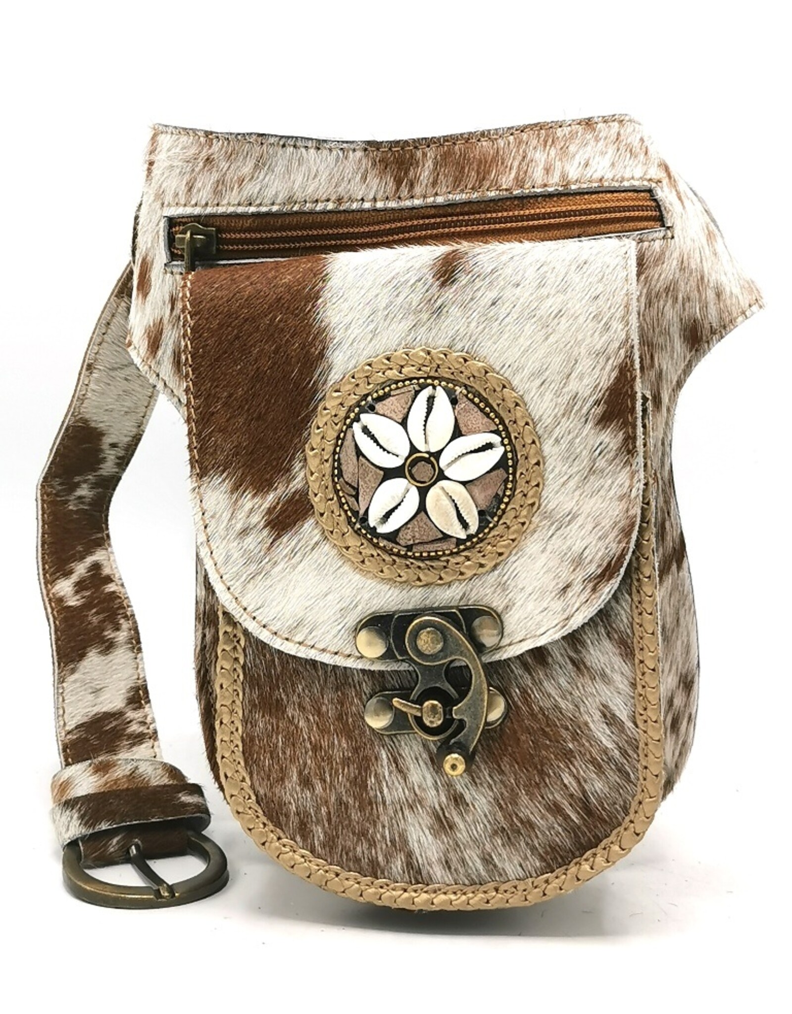 Trukado Leather Festival bags, waist bags and belt bags - Cowhide waist bag with Shells and hook