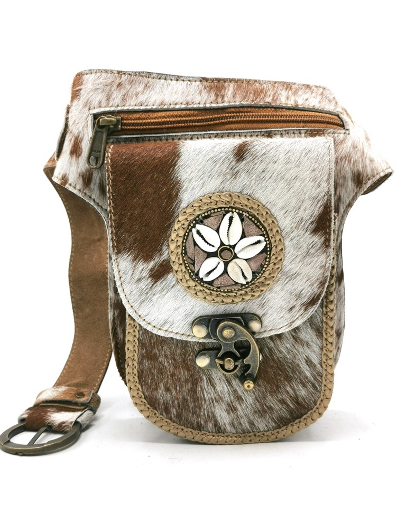 Trukado Leather Festival bags, waist bags and belt bags - Cowhide waist bag with Shells and hook