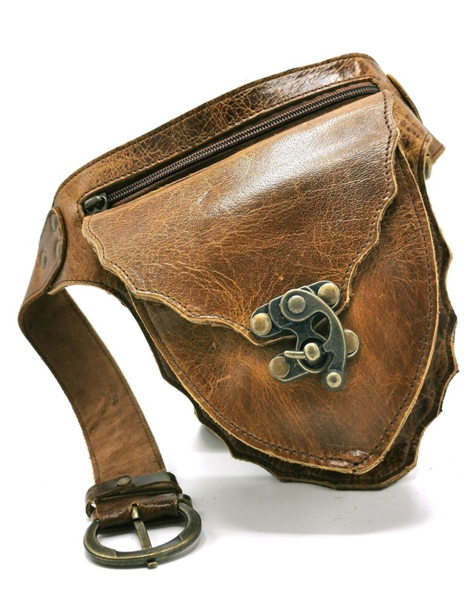 Trukado Small leather bags, cluches and more - Leather Hip Bag Vintage brown with copper colored hook