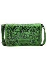 HillBurry Leather Festival bags, waist bags and belt bags - HillBurry Leather Shoulder Bag with Embossed Leaves green