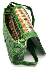 HillBurry Leather Festival bags, waist bags and belt bags - HillBurry Leather Shoulder Bag with Embossed Leaves green