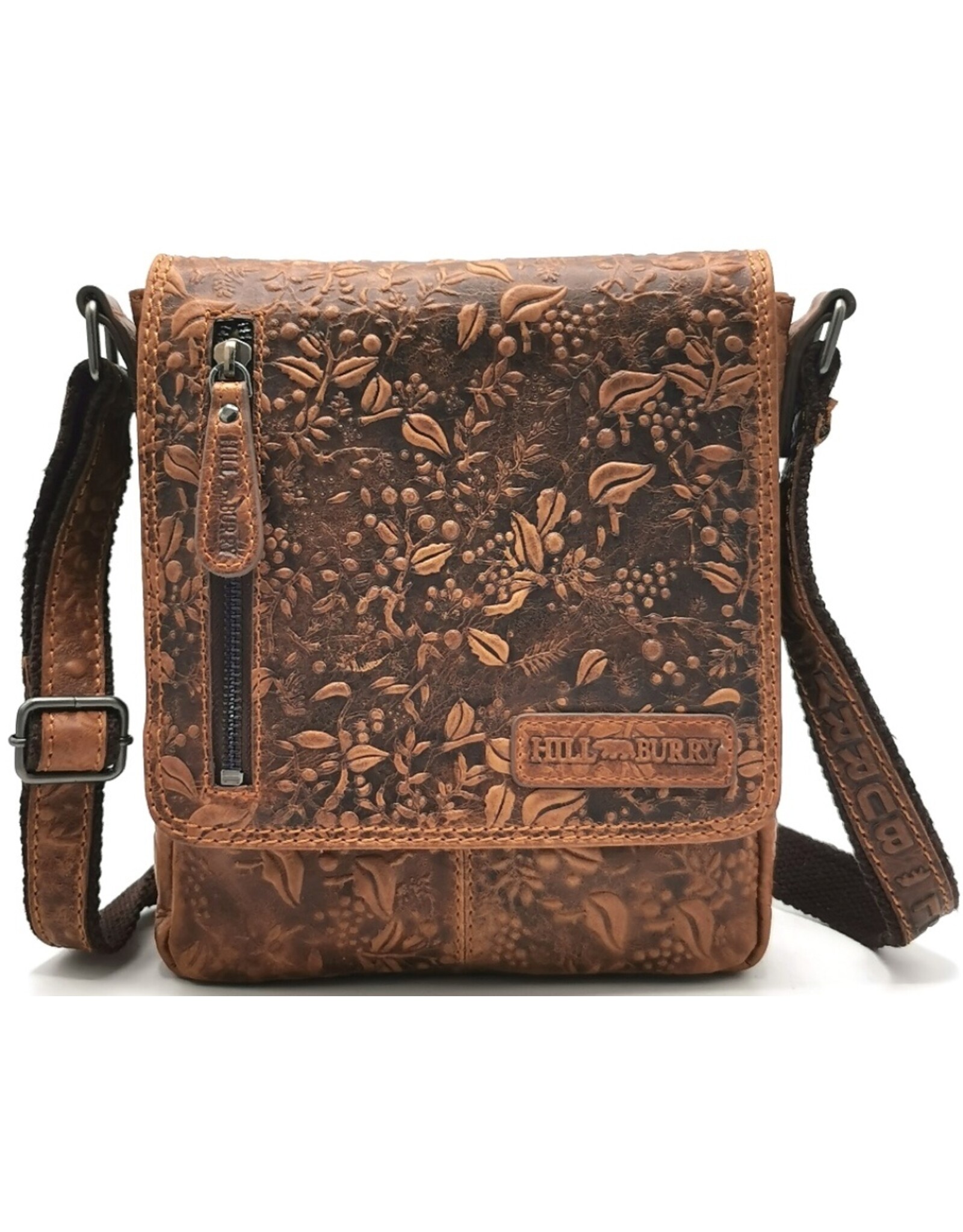 HillBurry Leather bags - HillBurry Shoulder Bag with Cover and Embossed Leaves