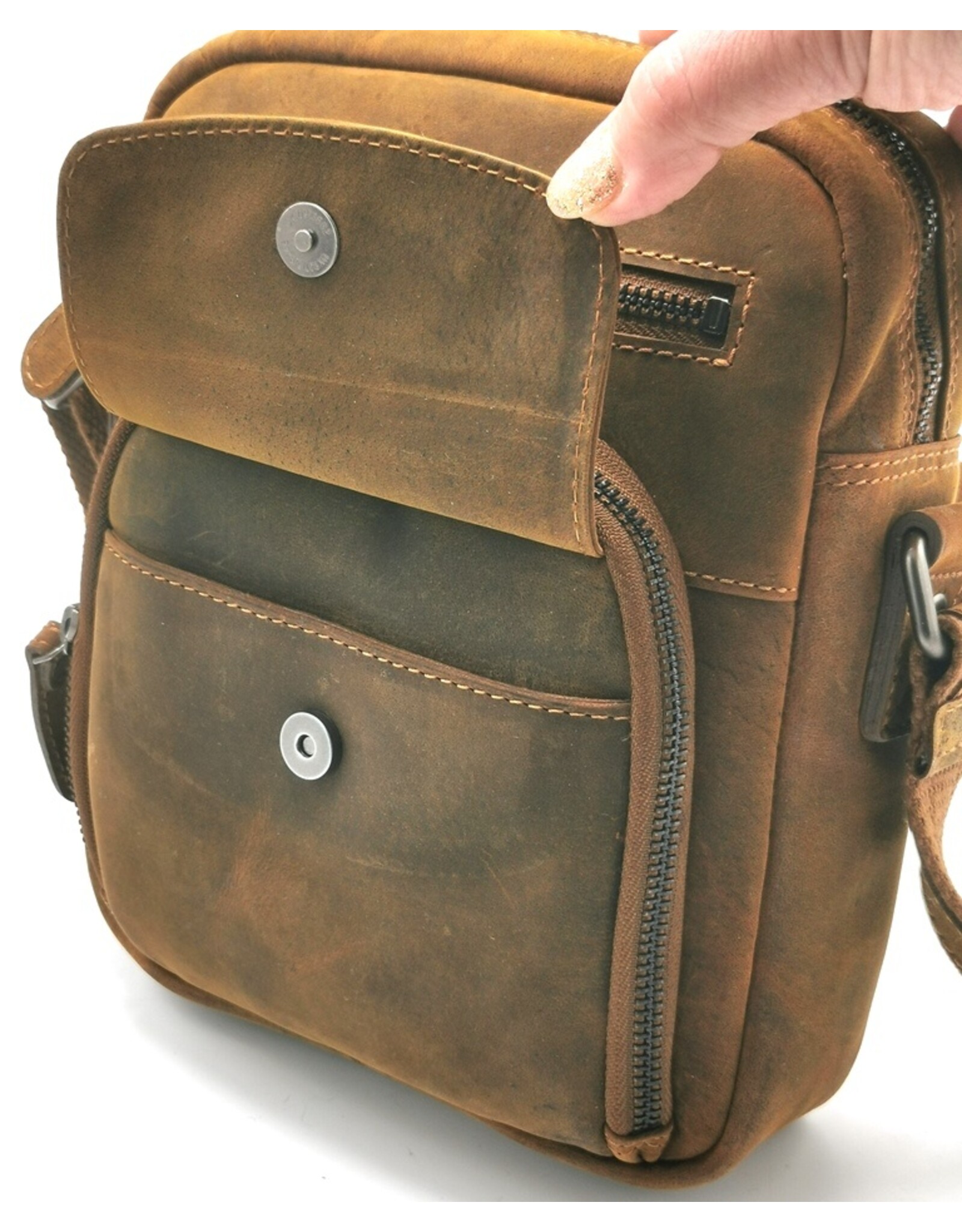 HillBurry Leren tassen - Hillburry  Crossbodytas met halfrond voorvak