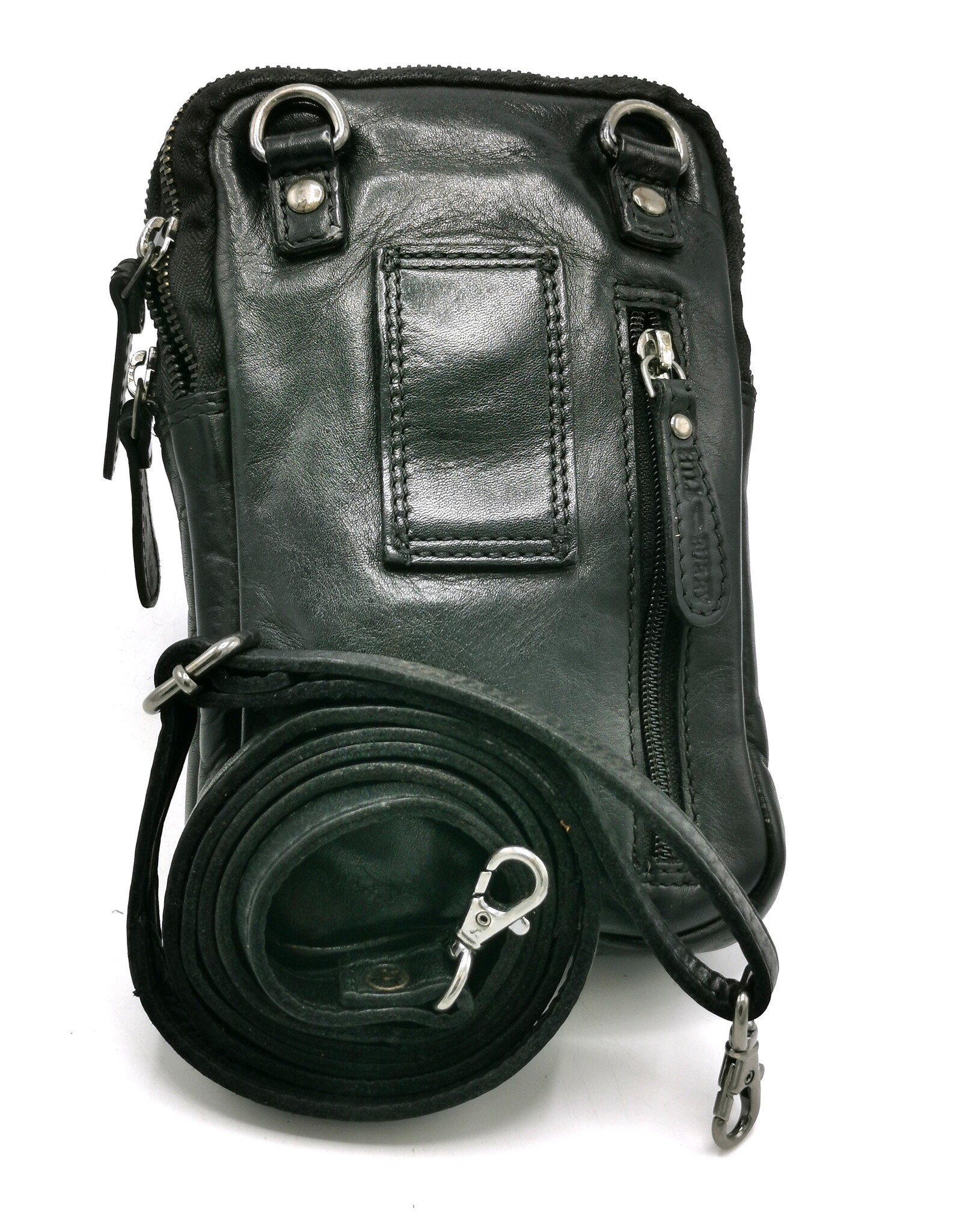 HillBurry Leren tassen- Hillburry Schoudertas-Riemtas-Telefoontas-zwart