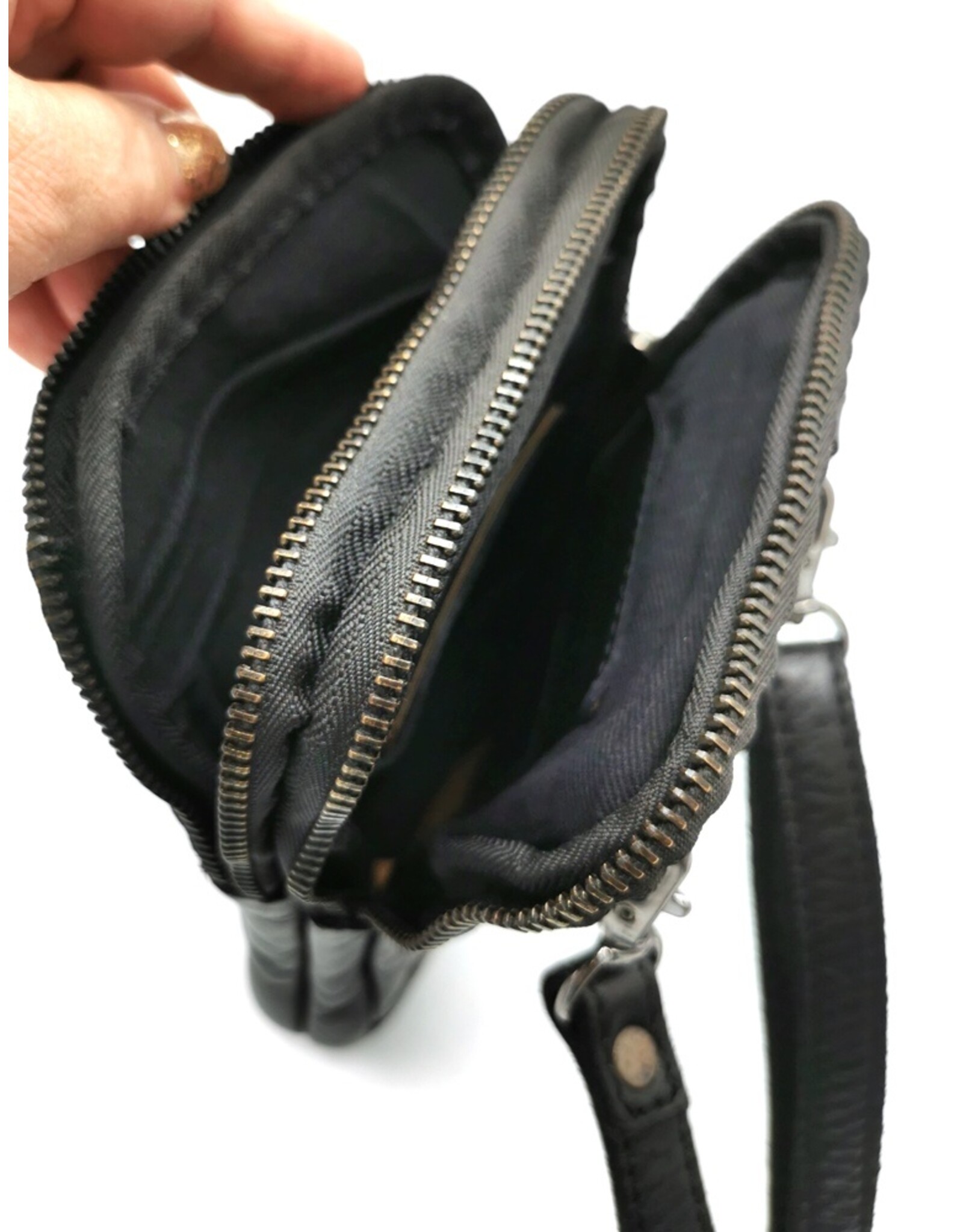 HillBurry Leren tassen- Hillburry Schoudertas-Riemtas-Telefoontas-zwart