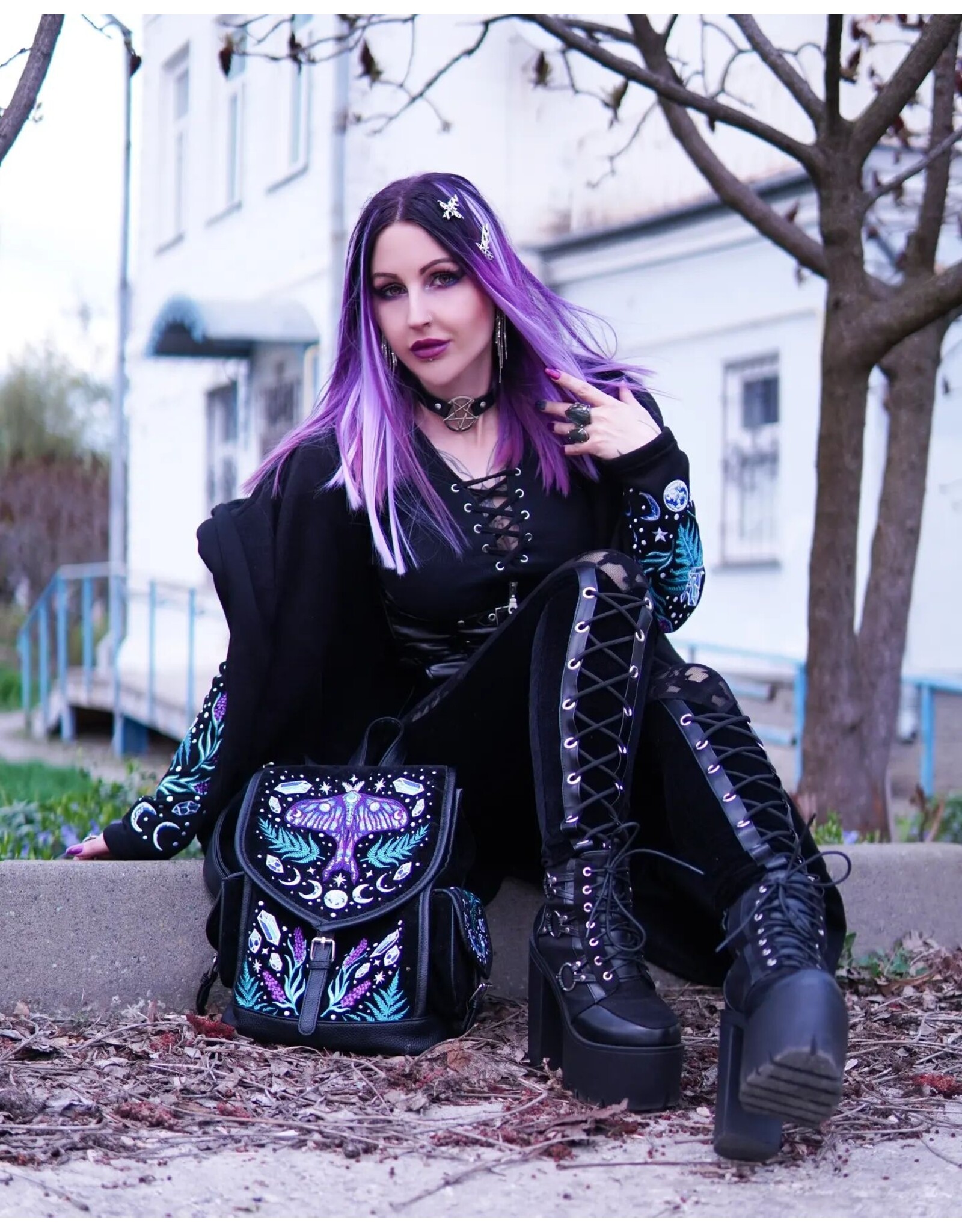 Restyle Fantasy bags and wallets - Enchanted Forest Backpack with Magical Moth Embroidery