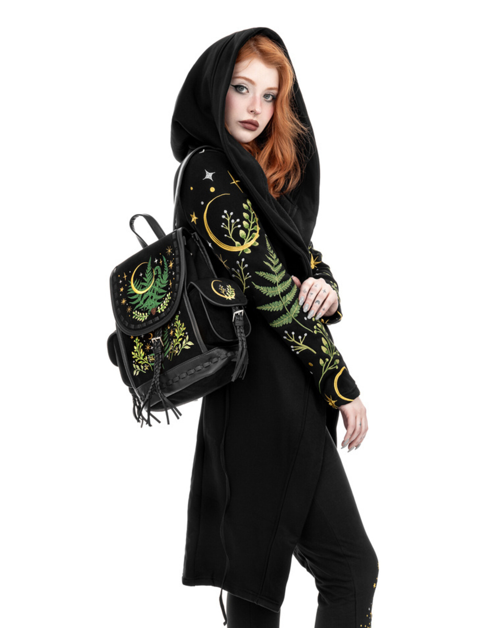 Restyle Fantasy bags and wallets - Herbal Backpack with Fern and Crescent Embroidery