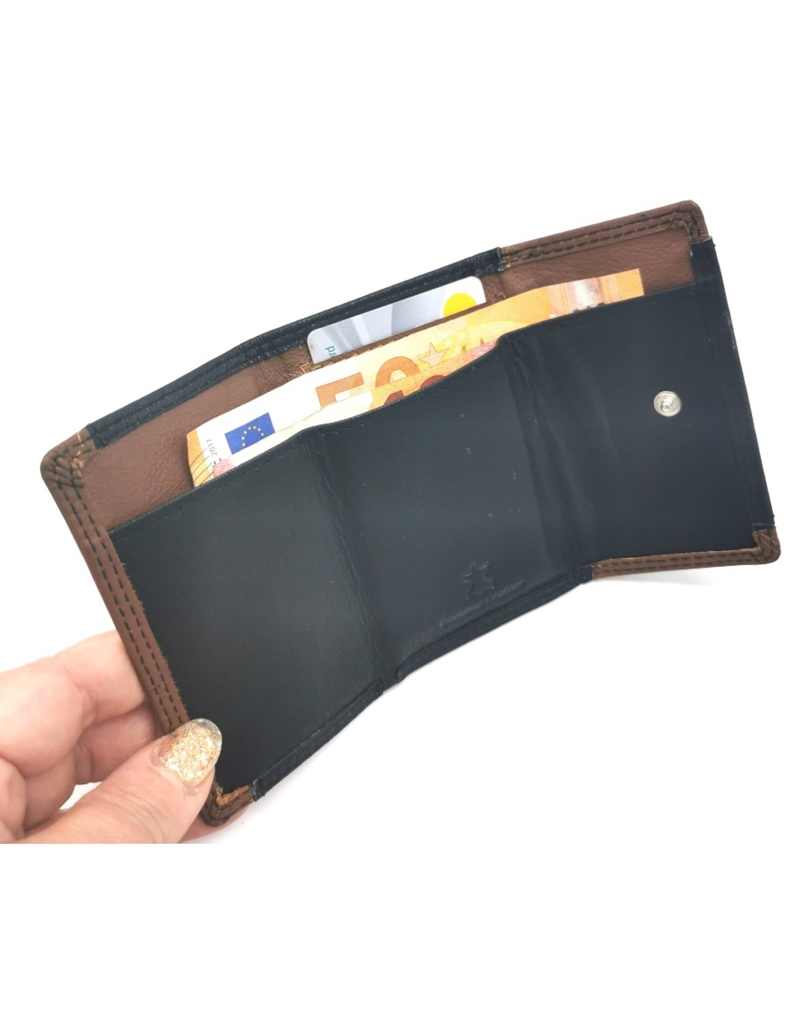 Wild Club Only Leather Wallets - Leather Mini Wallet Black-Cognac
