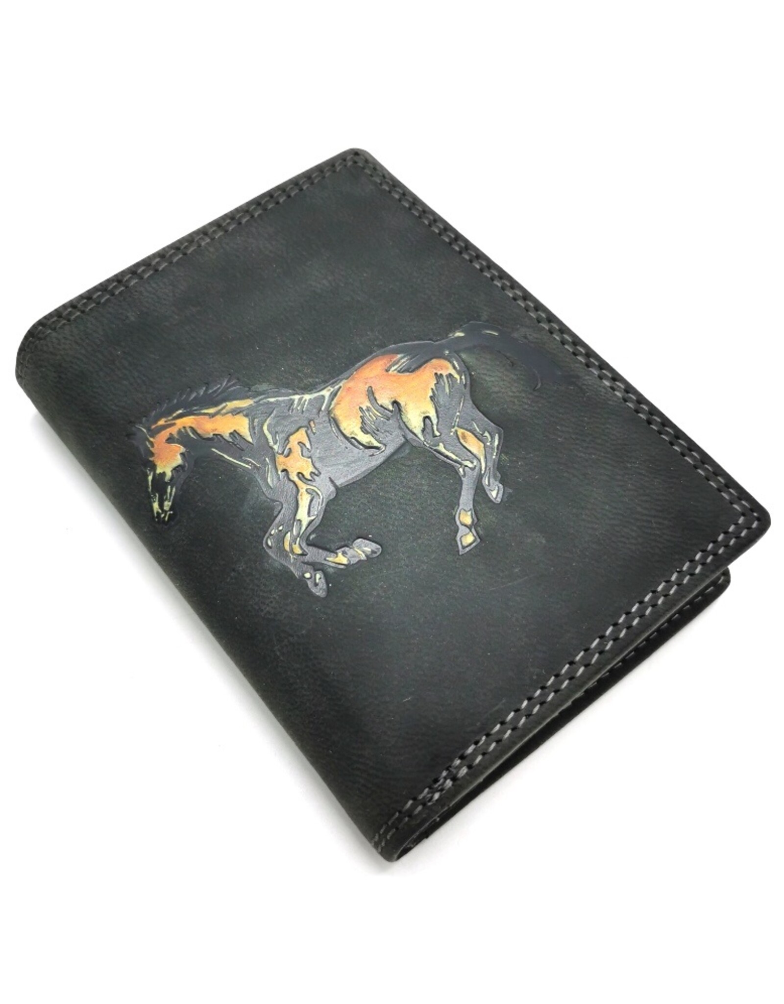 Trukado Leather Wallets - Leather Wallet with Horse hand painted black