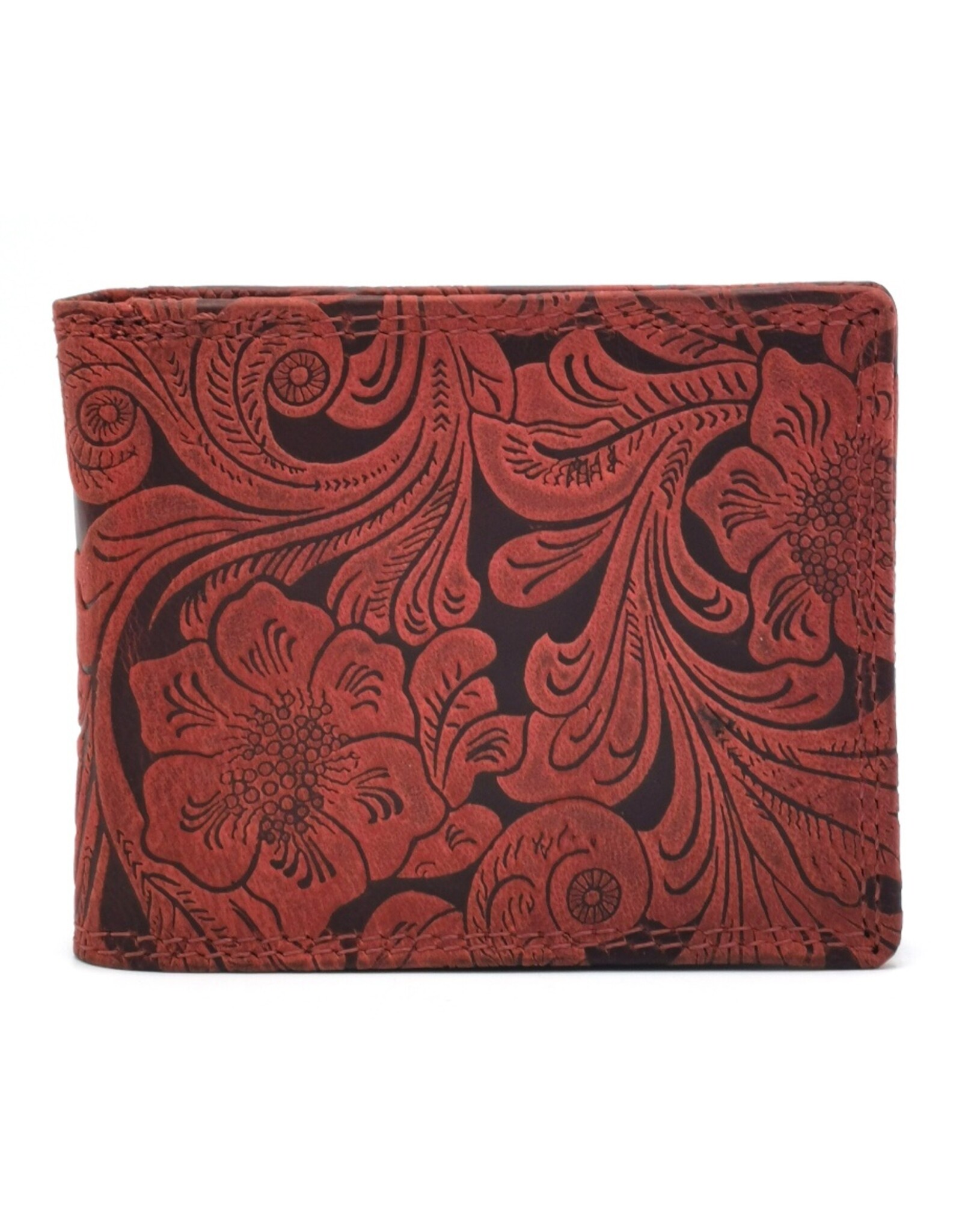 Leather Fox Leather Wallets -  Leather Wallet with Floral Relief red (small)