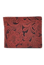 Leather Fox Leather Wallets -  Leather Wallet with Floral Relief red (small)