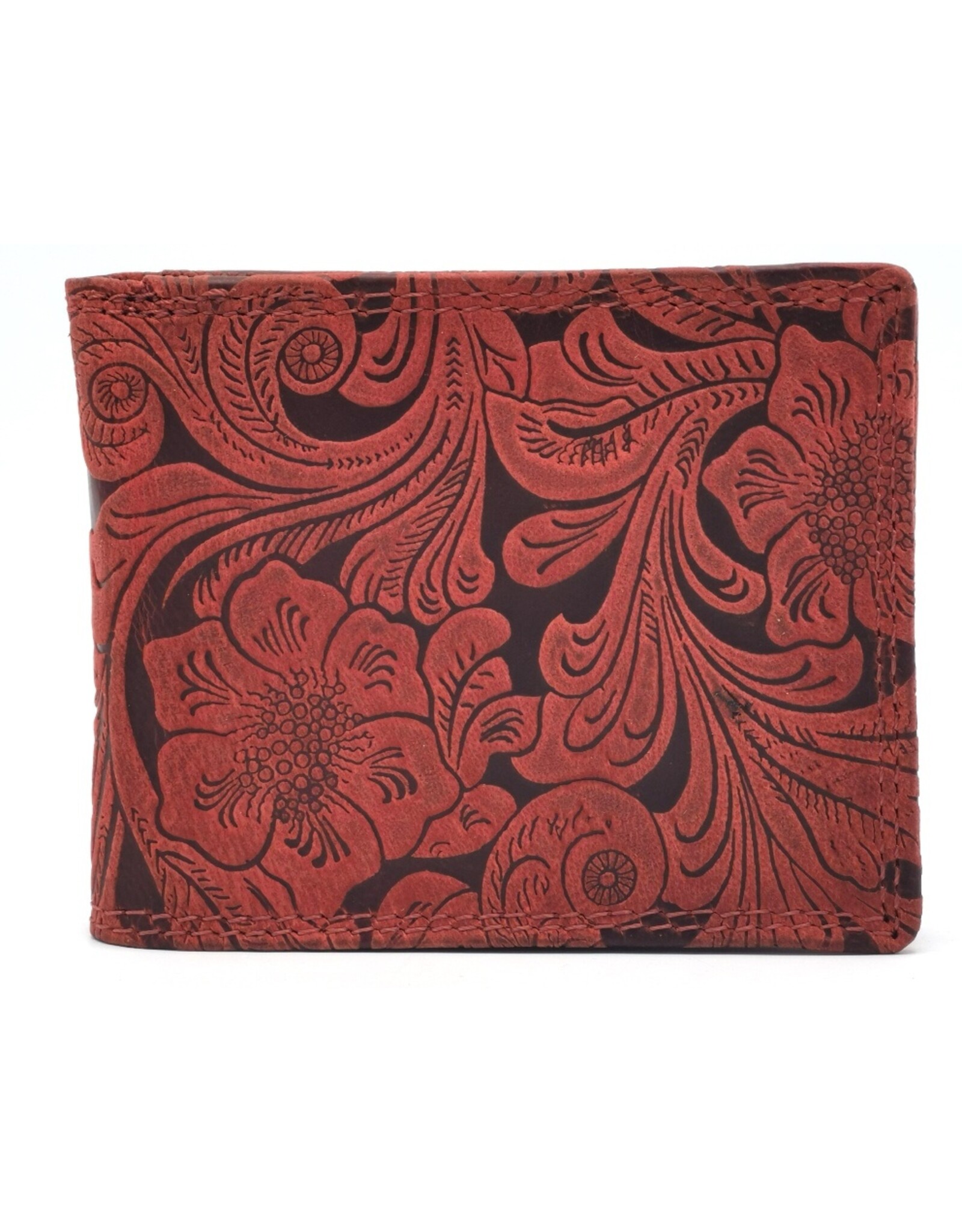 Leather Fox Leather Wallets -  Leather Wallet with Floral Relief red (small)