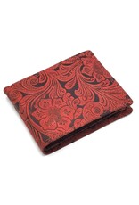 Leather Fox Leather Wallets -  Leather Wallet with Floral Relief red (small)