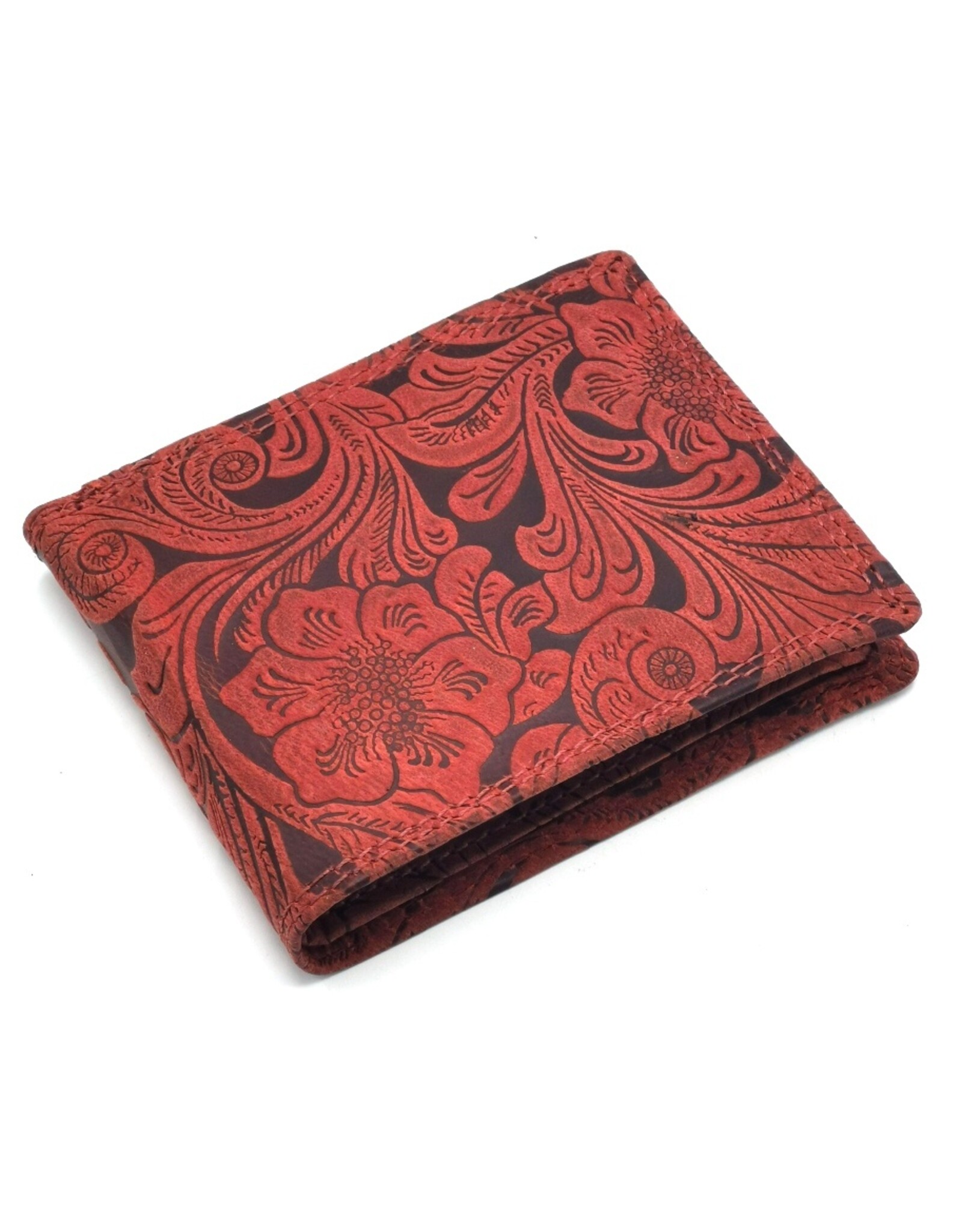 Leather Fox Leather Wallets -  Leather Wallet with Floral Relief red (small)