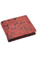 Leather Fox Leather Wallets -  Leather Wallet with Floral Relief red (small)