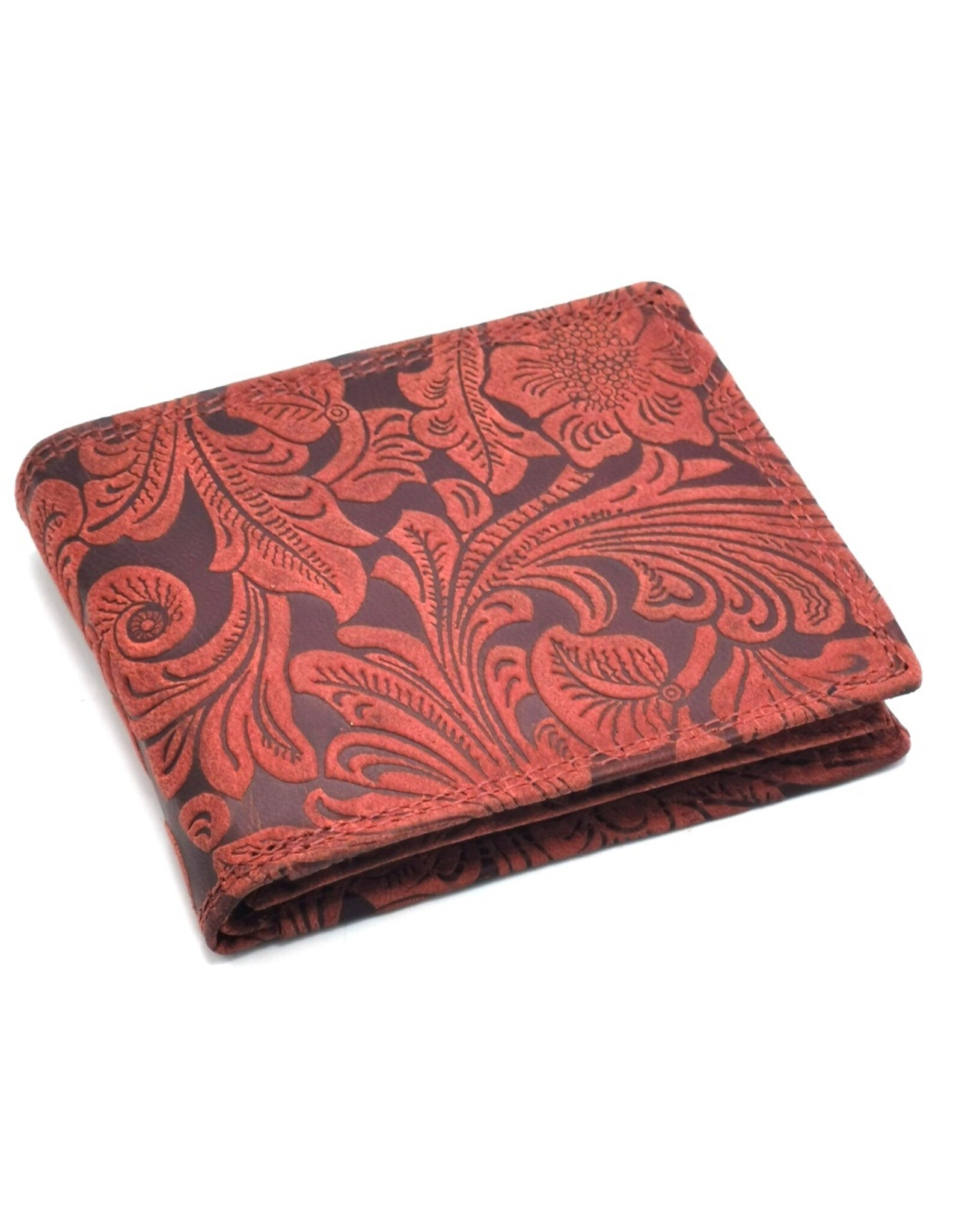 Leather Fox Leather Wallets -  Leather Wallet with Floral Relief red (small)