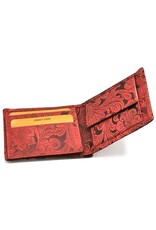 Leather Fox Leren Portemonnees - Leren Portemonnee met Bloemen Reliëf rood (klein)