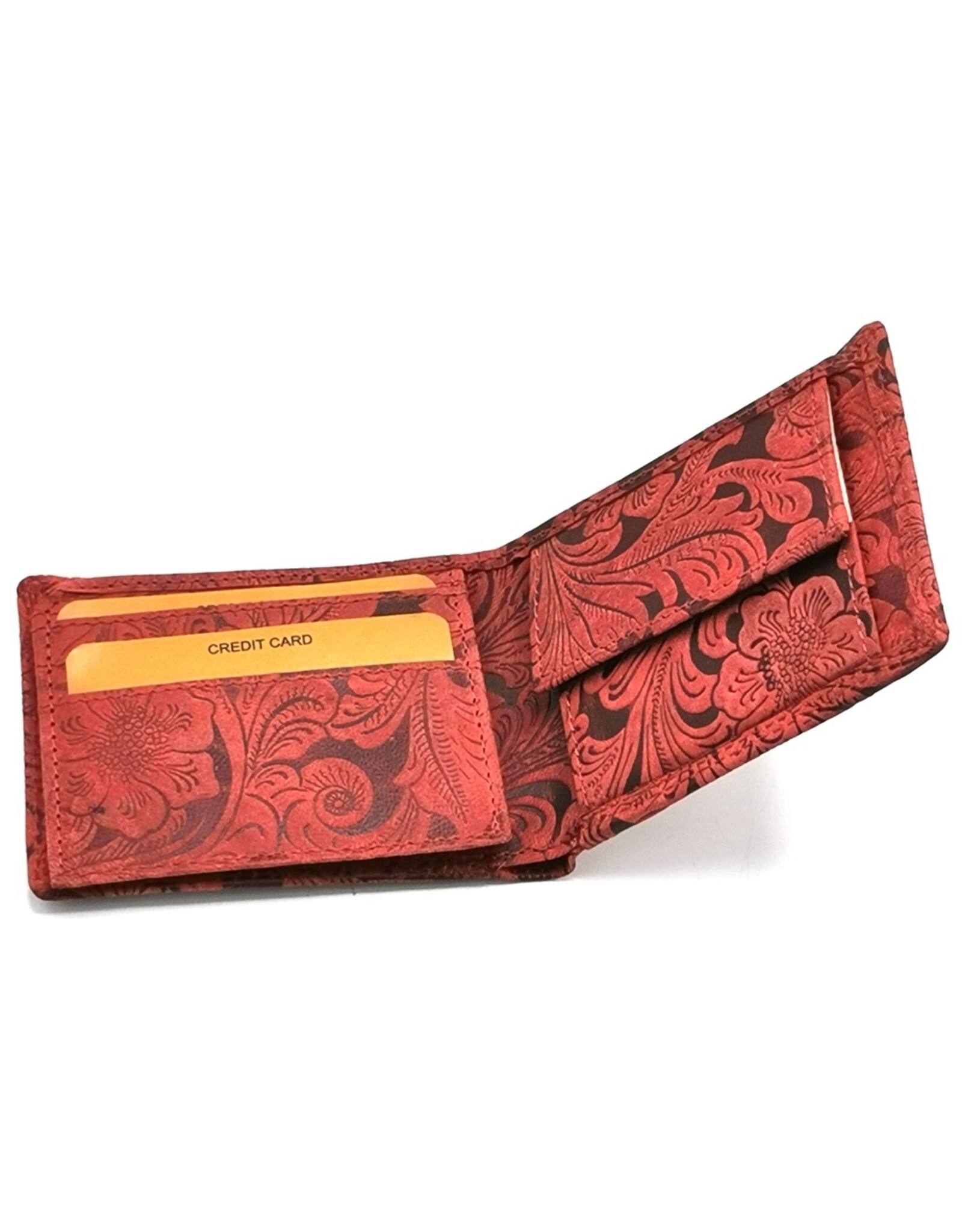 Leather Fox Leather Wallets -  Leather Wallet with Floral Relief red (small)