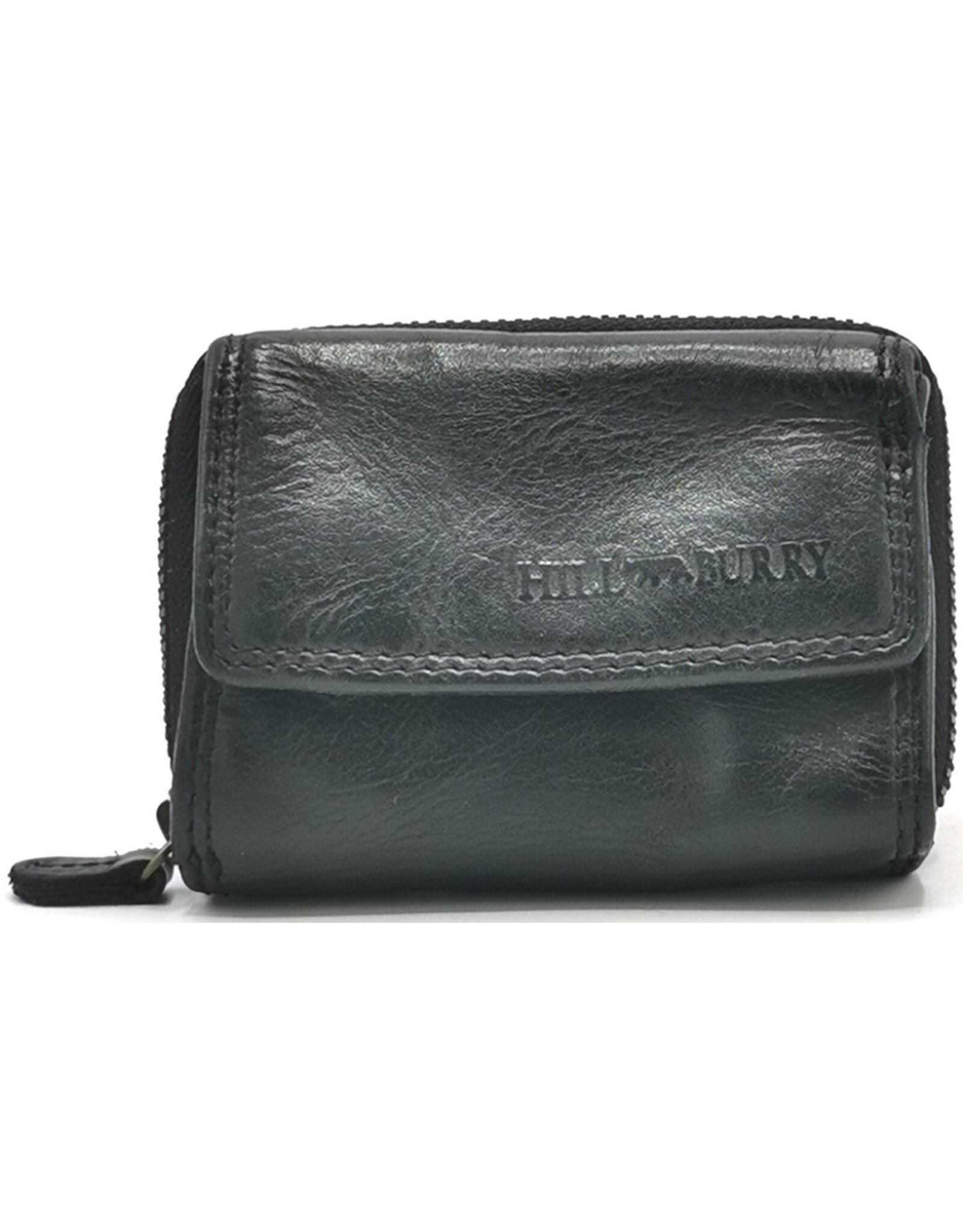 Hillburry Leren Portemonnees - Hillburry Miniportemonnee Gewassen Leer zwart