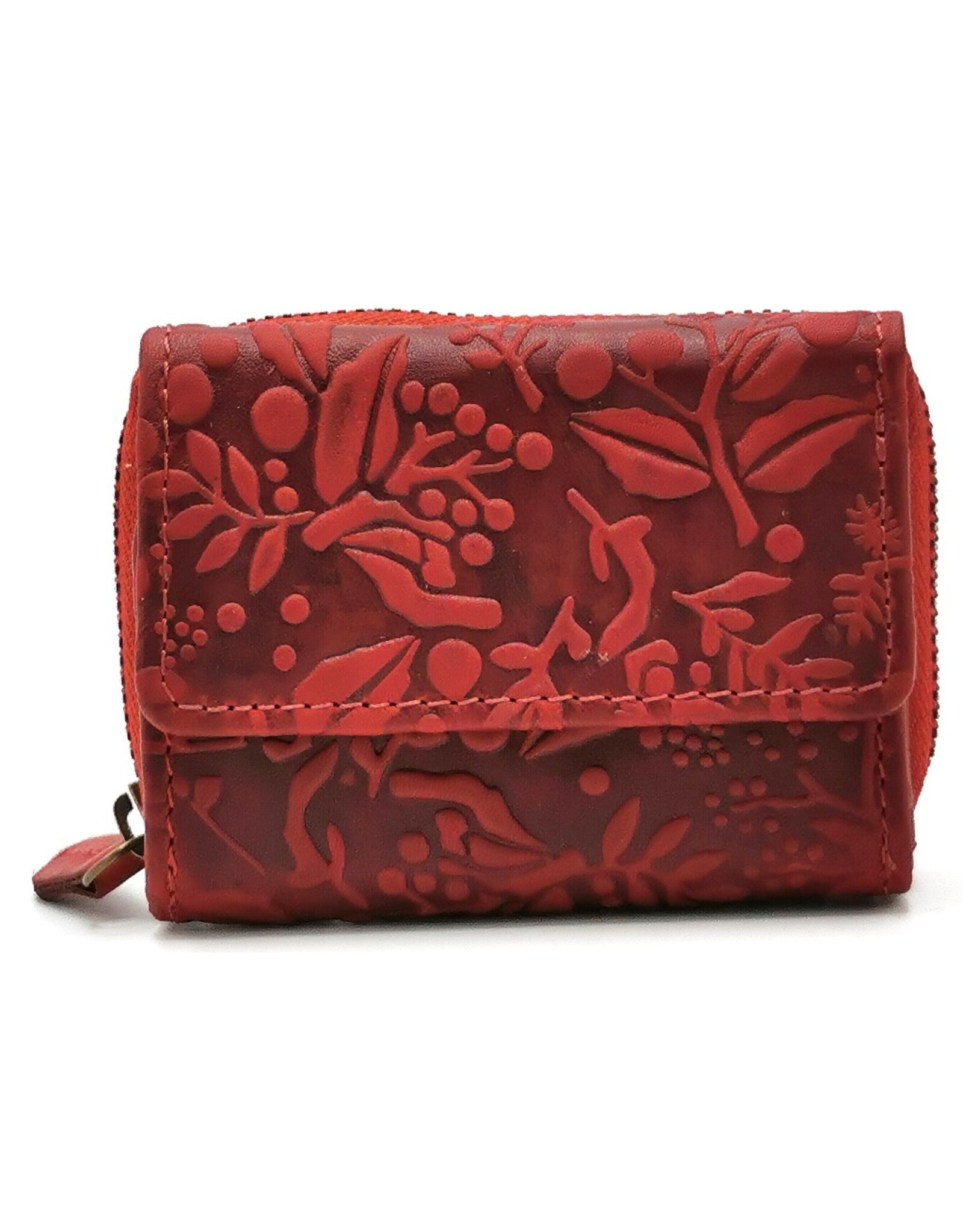 HillBurry Leren Portemonnees - Hillburry Leren miniportemonnee met reliëf bloemen