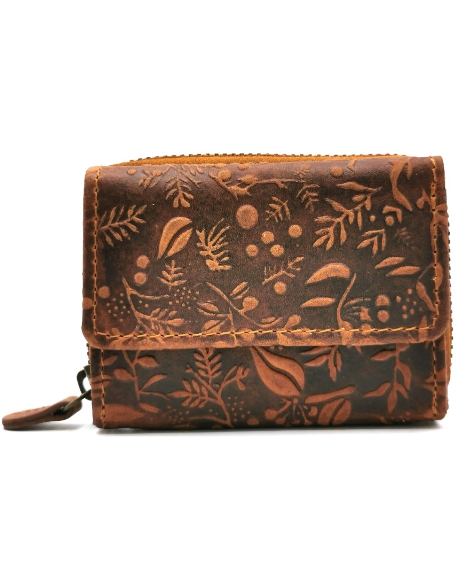 HillBurry Leather Wallets - Hillburry Leather mini wallet with embossed flowers