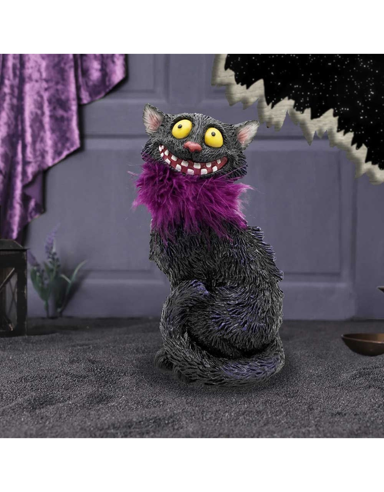 NemesisNow Giftware & Lifestyle - Furgus Black Cat with Feather Boa Figurine 19.5cm