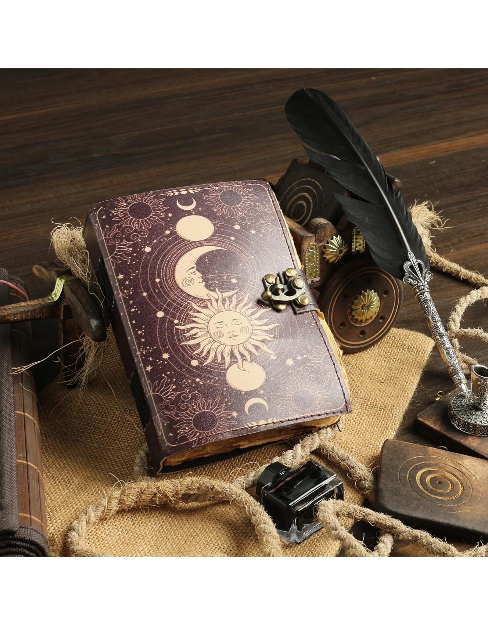 JM Handicrafts Miscellaneous - Celestial Zon & Maan Leren Vintage Notitieboek
