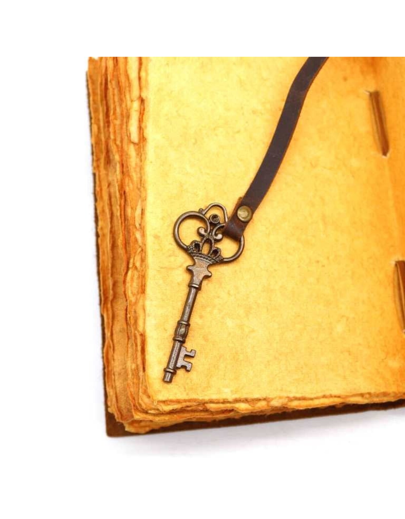 BB Miscellaneous - Green Leather Journal Embossed Flowers & Key Handmade Vintage