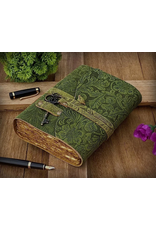 BB Miscellaneous - Green Leather Journal Embossed Flowers & Key Handmade Vintage
