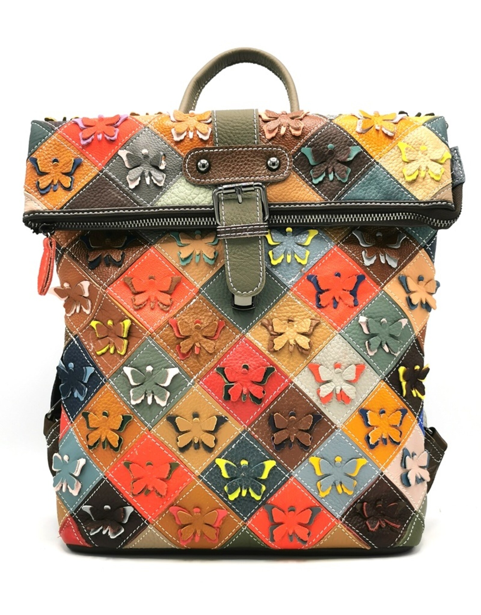 TJ Leather backpacks Leather shoppers - Rolltop Backpack - Shoulder bag Patchwork Butterflies