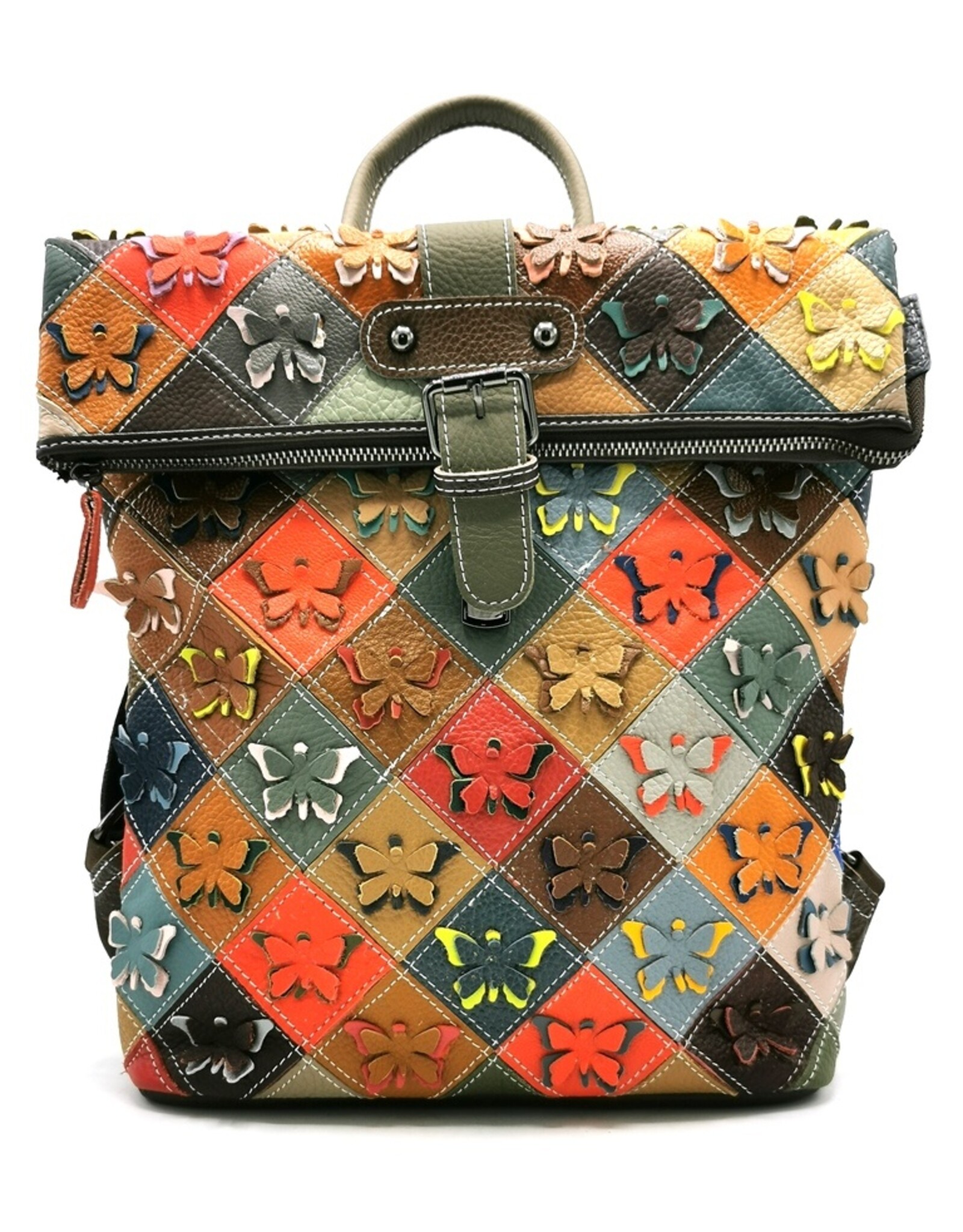 TJ Leather backpacks Leather shoppers - Rolltop Backpack - Shoulder bag Patchwork Butterflies