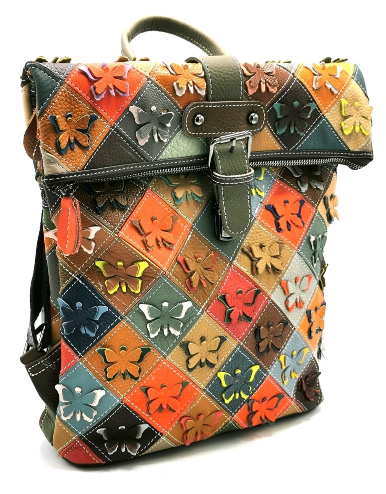 TJ Leather backpacks Leather shoppers - Rolltop Backpack - Shoulder bag Patchwork Butterflies