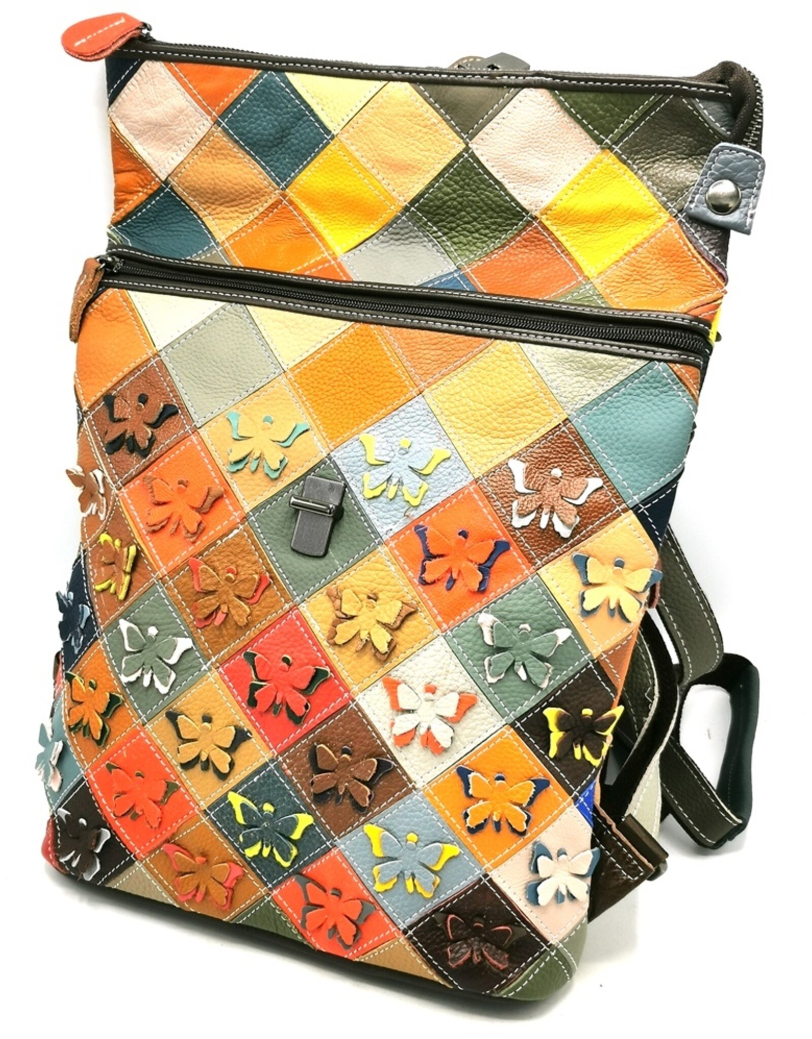 TJ Leren rugzakken  Leren shoppers - Rolltop Rugzak - Schoudertas Patchwork Vlinders