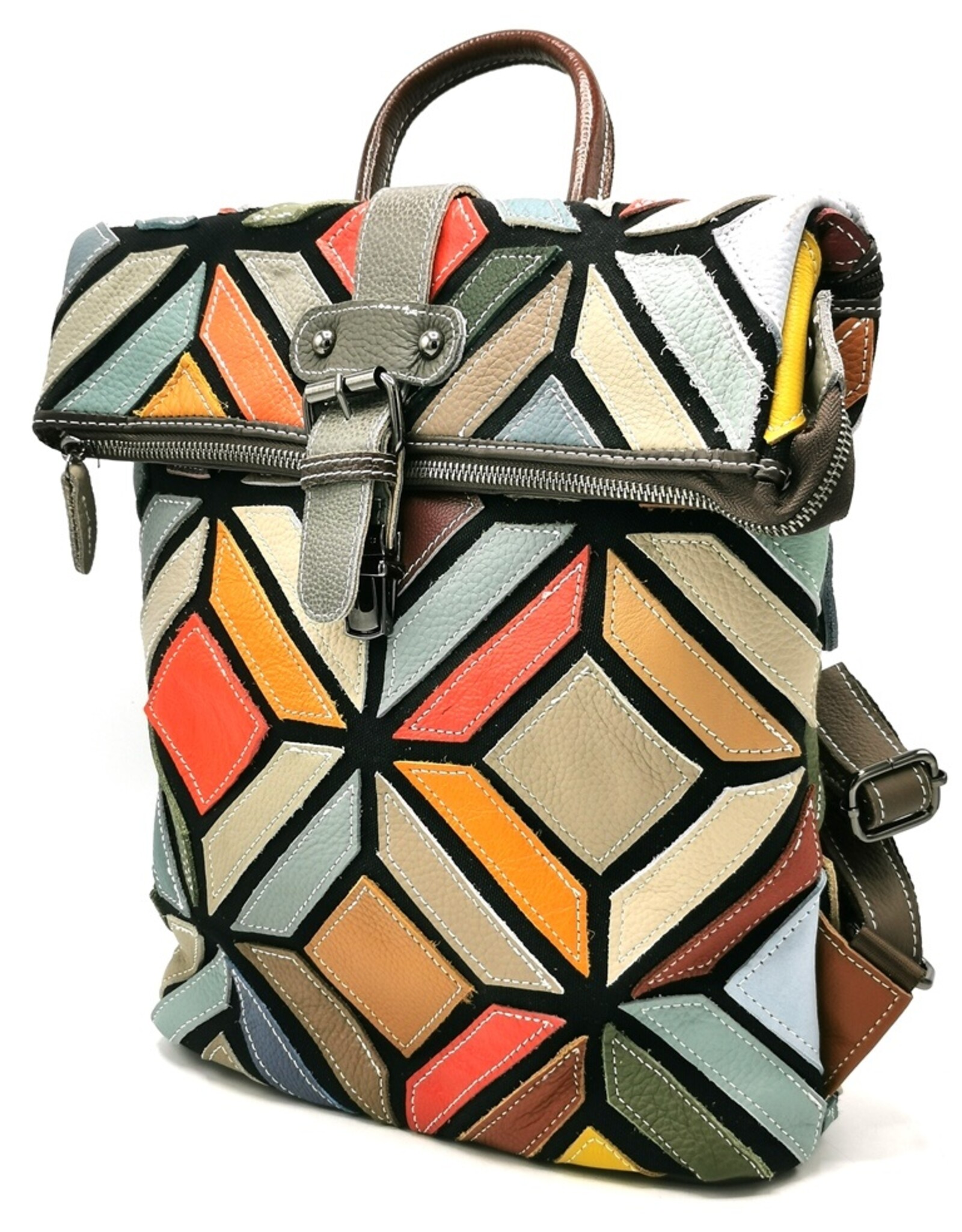 TJ Leather backpacks  and leather shoppers - Leather Backpack Patchwork with Butterflies