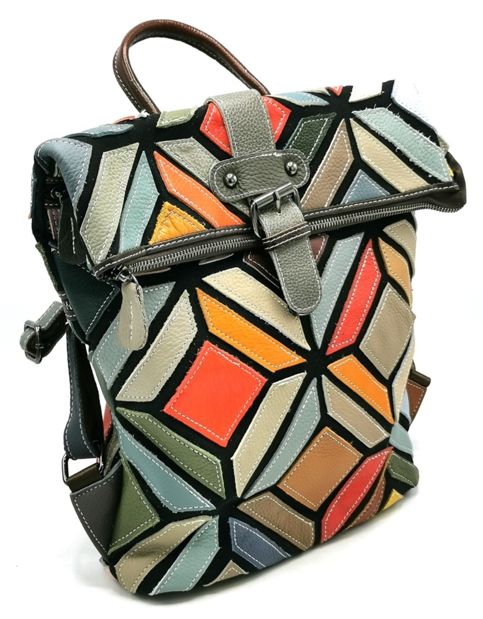 TJ Leather backpacks  and leather shoppers - Leather Backpack Patchwork with Butterflies