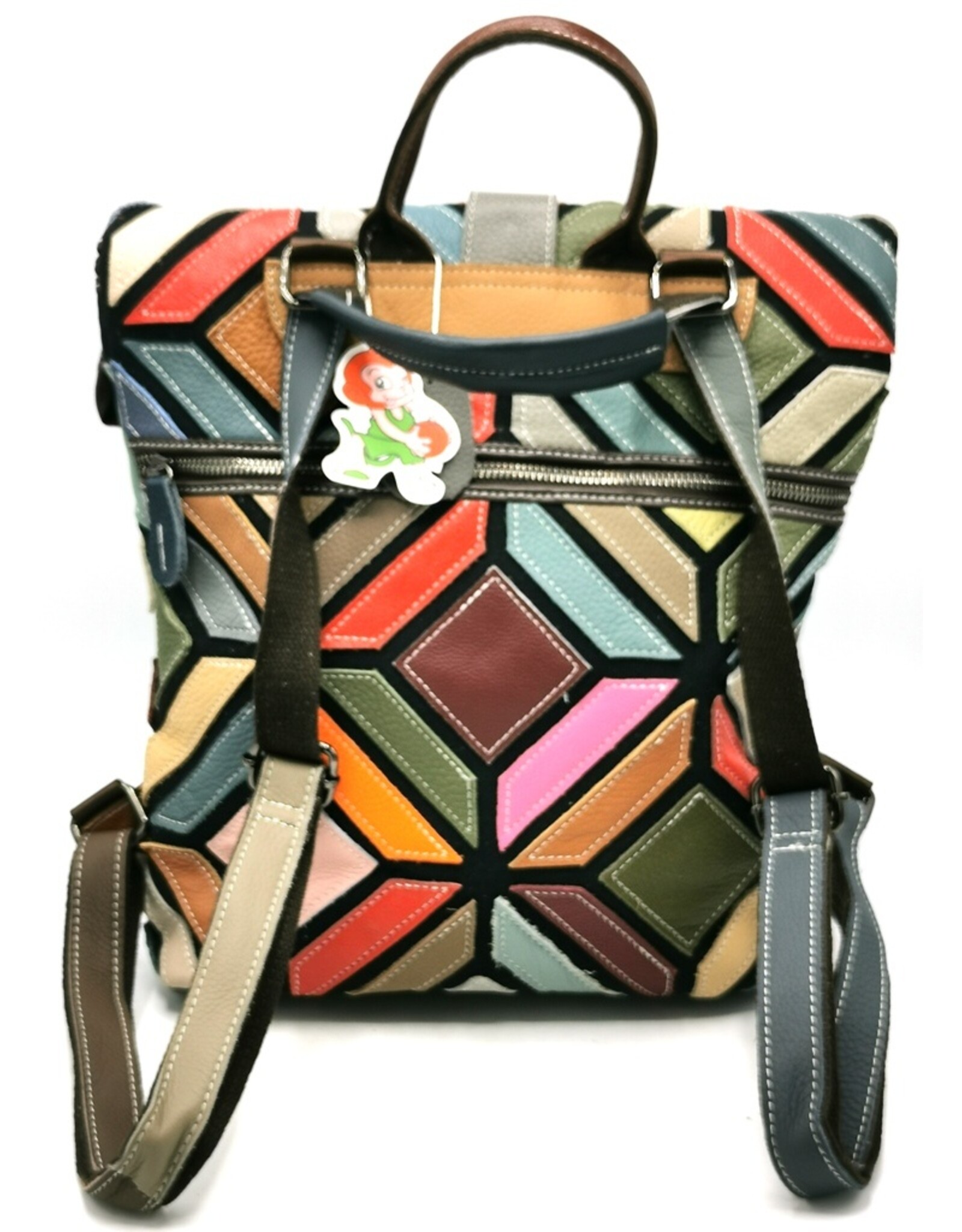 TJ Leather backpacks  and leather shoppers - Leather Backpack Patchwork with Butterflies